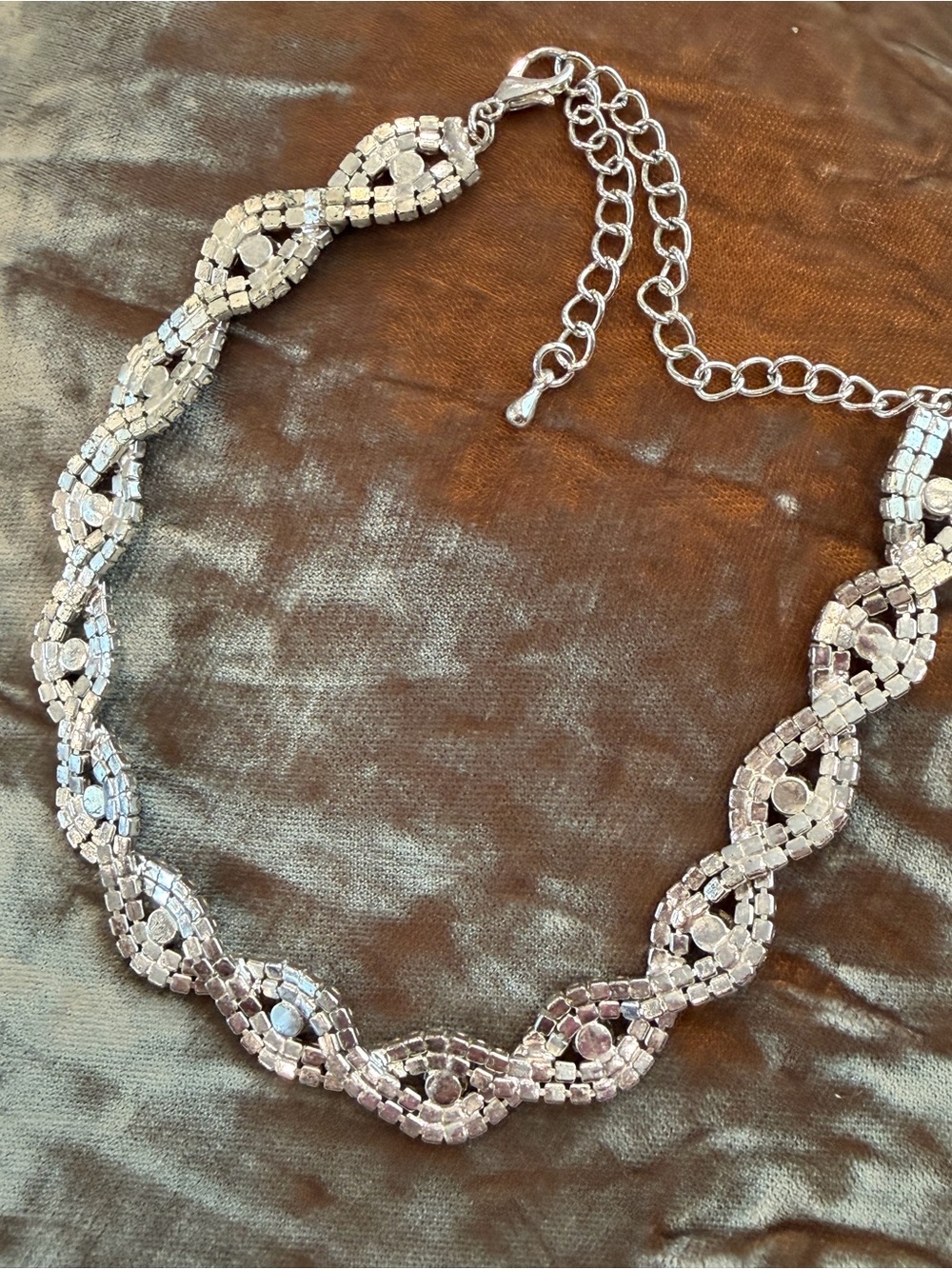 Crystal Infinity Link Statement Necklace - Silver Rhinestone - Picture 11 of 12